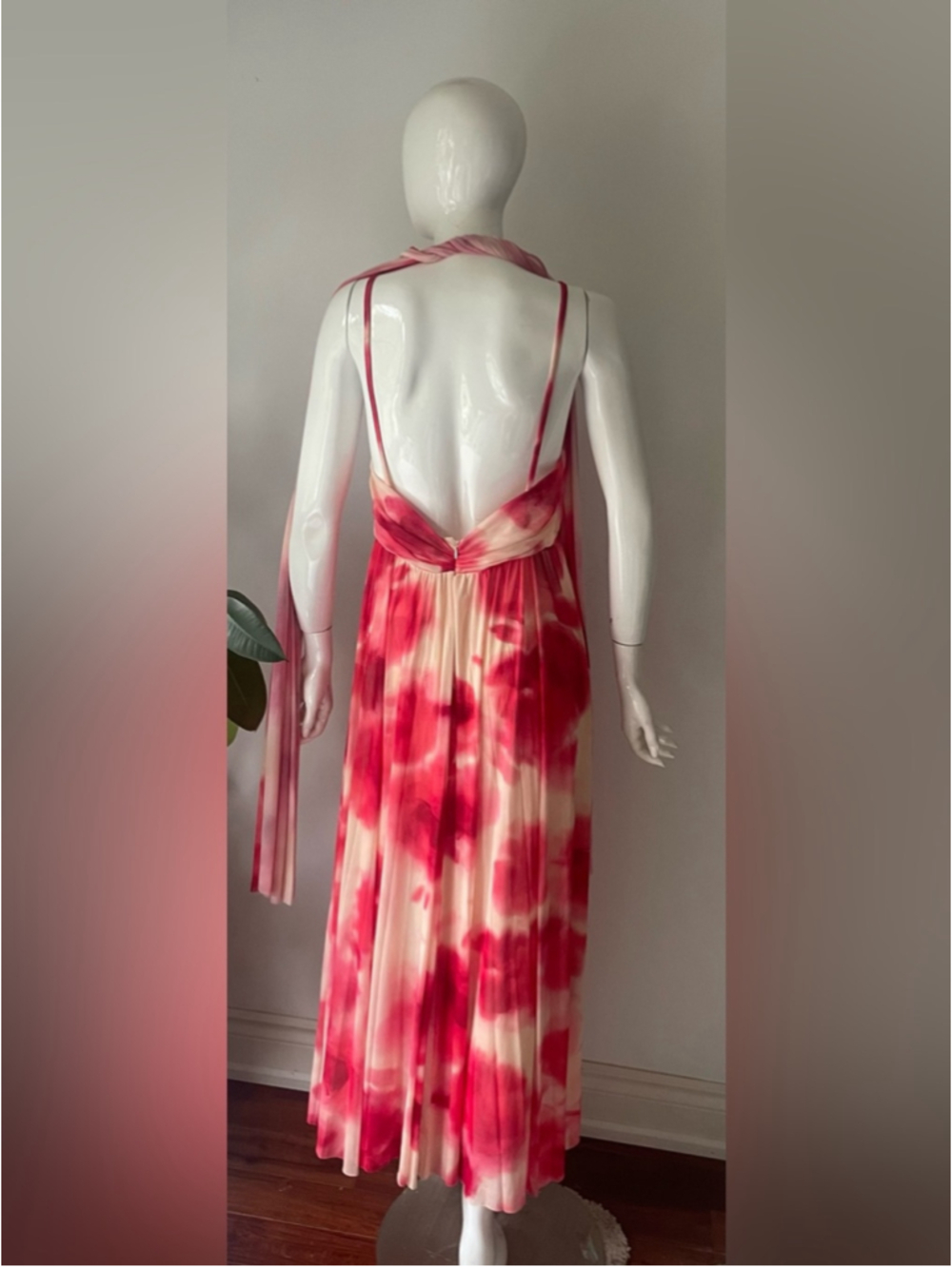 Mango Pink Watercolor Pleated Maxi Dress Large - Picture 10 of 14
